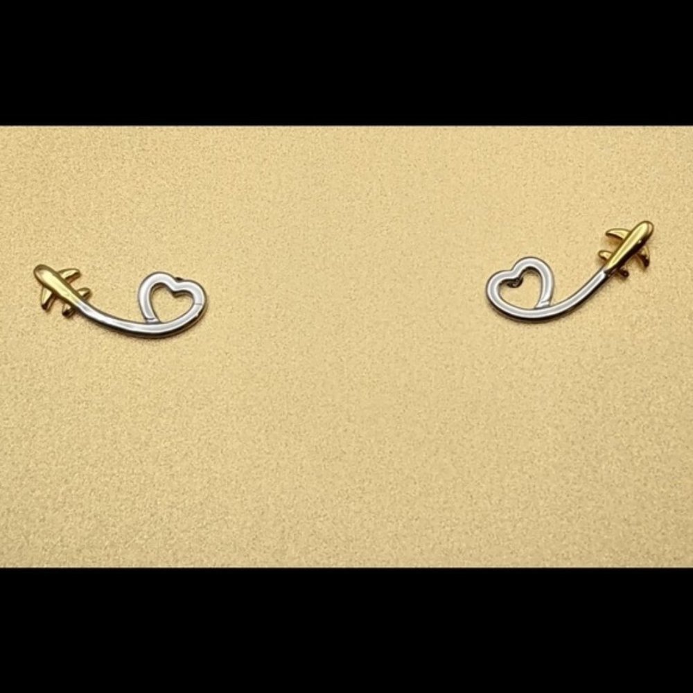 Airplane with heart sterling silver stud earrings